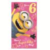 6 Today Pink Minions 6th Birthday Card