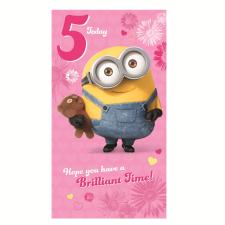 5 Today Pink Minions 5th Birthday Card